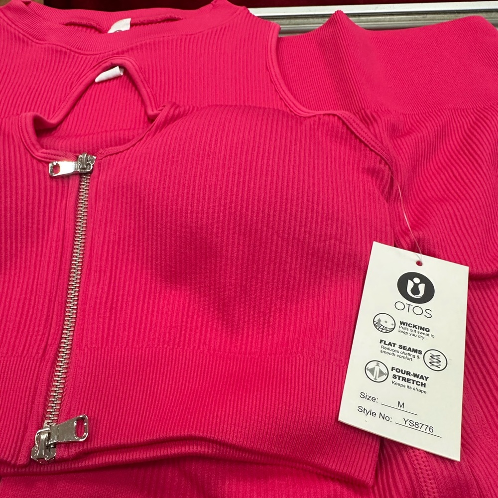 OTOS Ribbed Zip-Up Top and shorts set